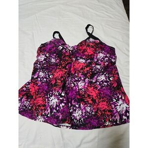 Merona Plus Size 26W Floral Tankini Swim Top Purple Pink Crisscross Back /0334